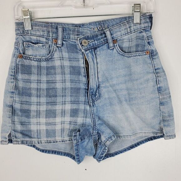American Eagle Outfitters Pants - American Eagle Highest Rise Mom Shorts Crossover Plaid Mixed Media Womens 0
